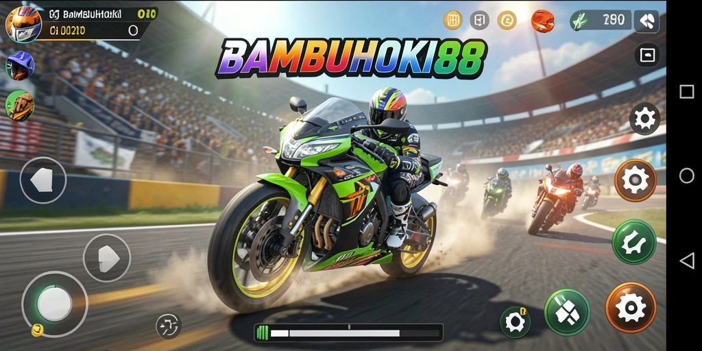 Tampilan gameplay menegangkan saat balapan motor di BAMBUHOKI88.