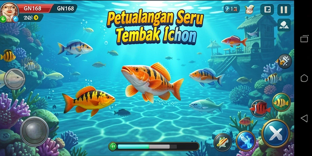 Screenshot gameplay GN168 menampilkan aksi seru memancing ikan.