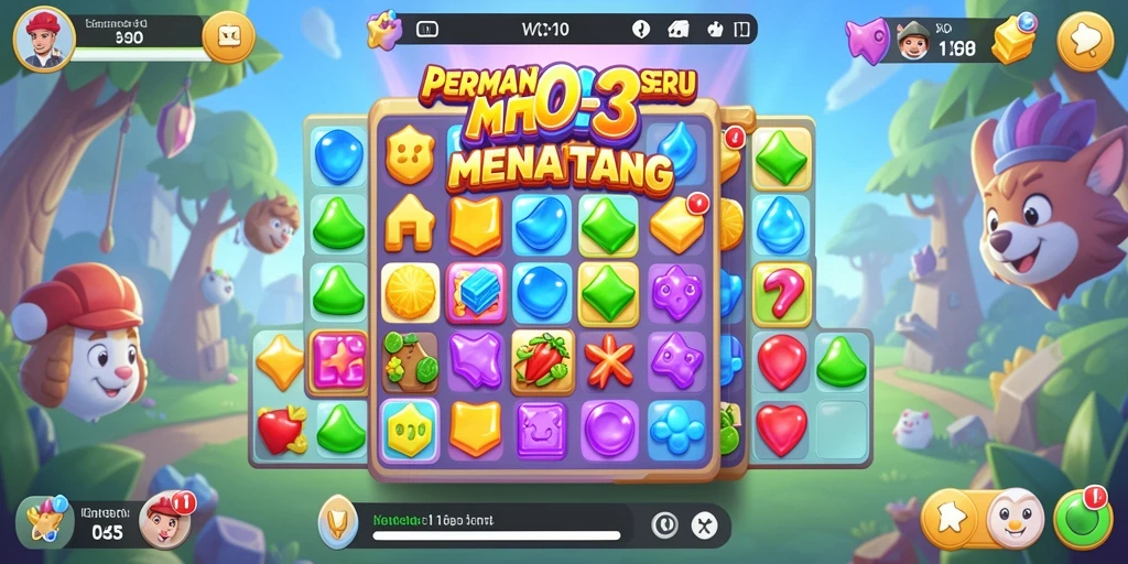 Tampilan menarik gameplay Match-3 HO3 dengan grafis cerah.