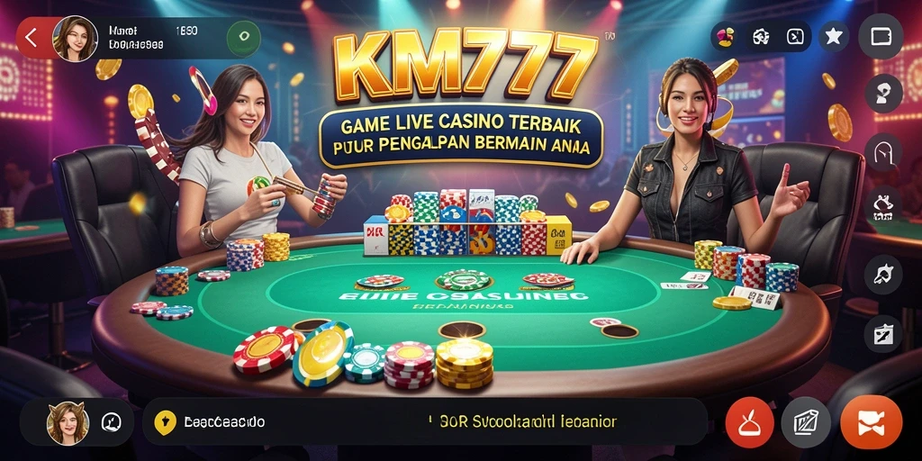 Screenshot utama KM777 menampilkan dealer profesional dalam sesi Live Casino.