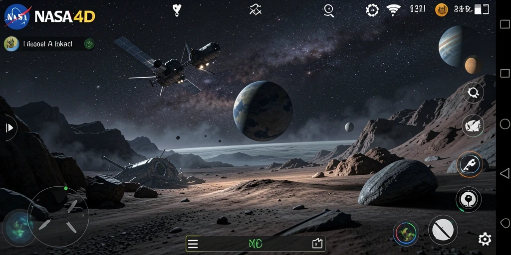 Screenshot gameplay NASA4D yang menampilkan suasana menakutkan di luar angkasa.