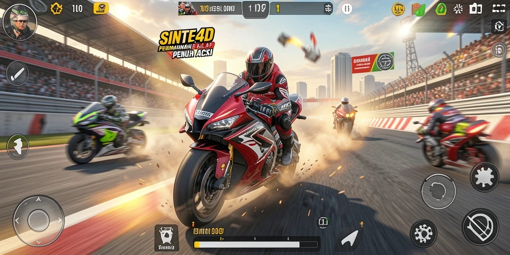 Tampilan menakjubkan dari gameplay balap motor SINTE4D.